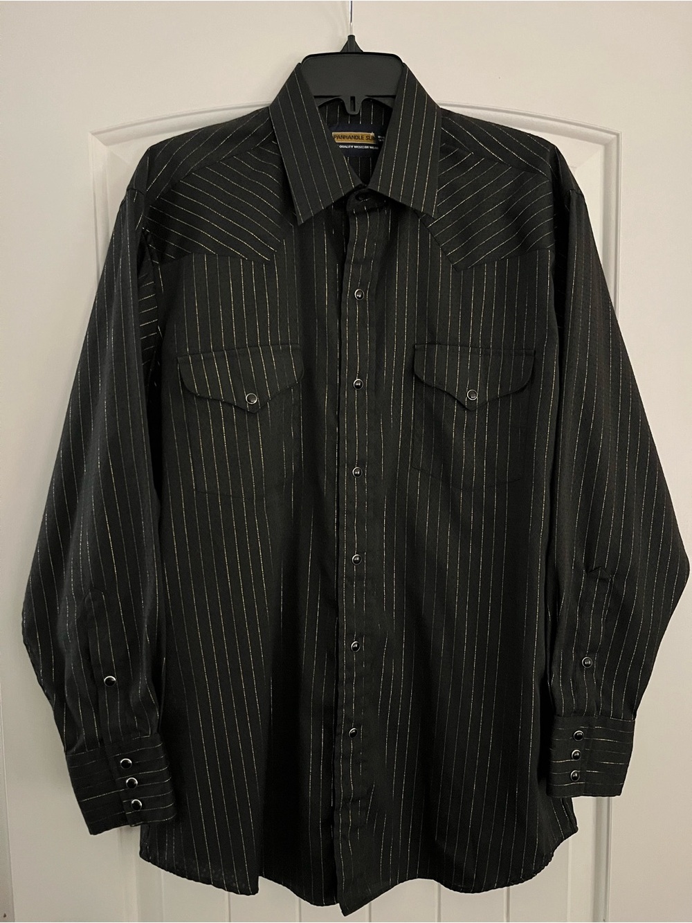 Men's Long Sleeve Black w/ Gold Pinstripe Button-Up Shirt PANHANDLE SLIM 16-34